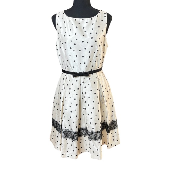 Danny & Nicole Dresses & Skirts - Women’s Party Dress Size 6 White and Black Polka Dots Adjustable Bow Belt NWT